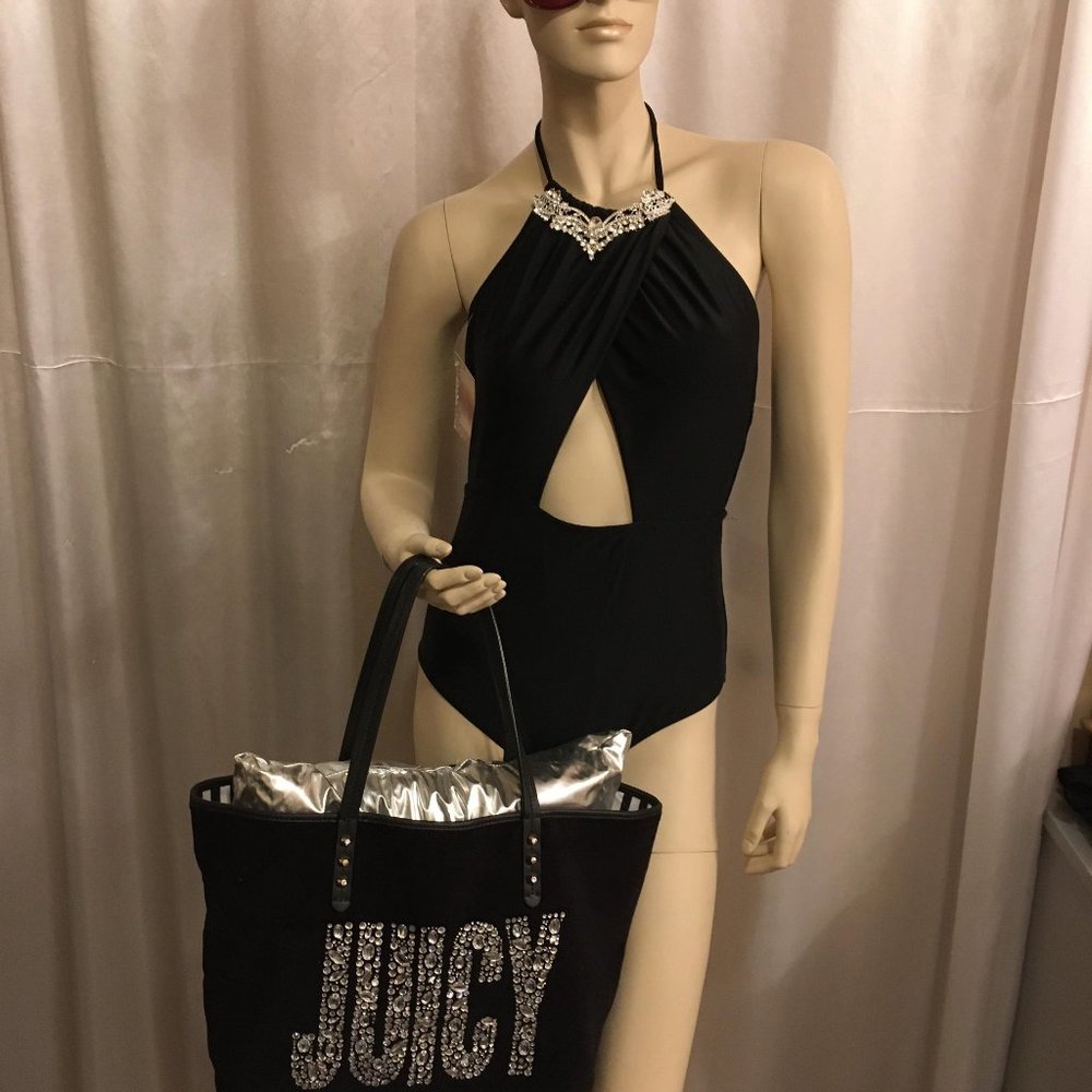 gorgeous custom halter bathing suit with glam crystal details